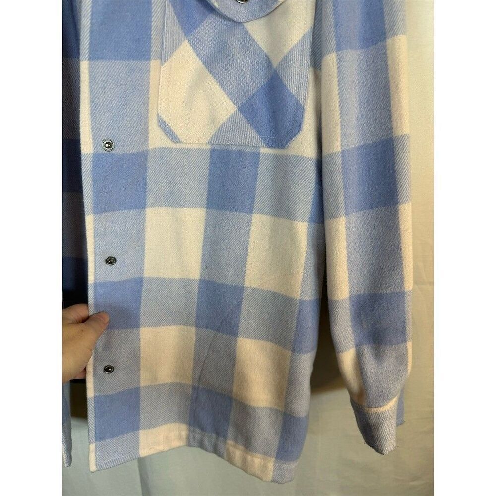 HFX Shacket Shirt Jacket Womens Size S Blue & Cream Plaid Snap Front Cozy - Picture 6 of 15